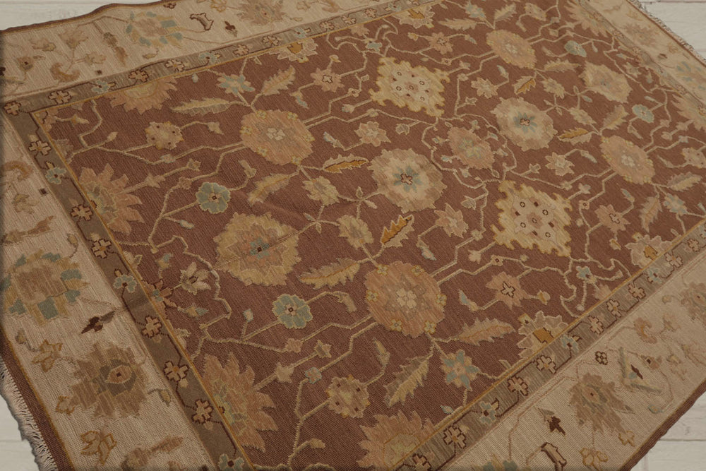 6x9 Mocha, Beige, Aqua Color Hand Knotted  100% Wool Traditional Oriental Rug