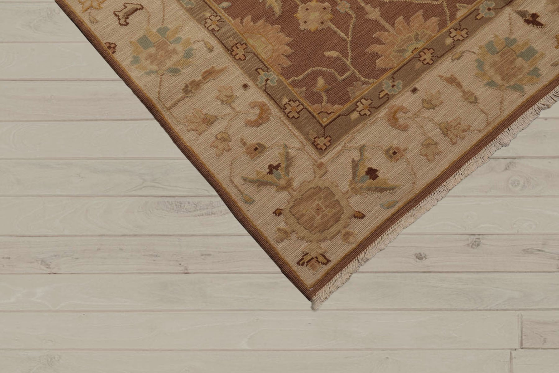 6x9 Mocha, Beige, Aqua Color Hand Knotted  100% Wool Traditional Oriental Rug