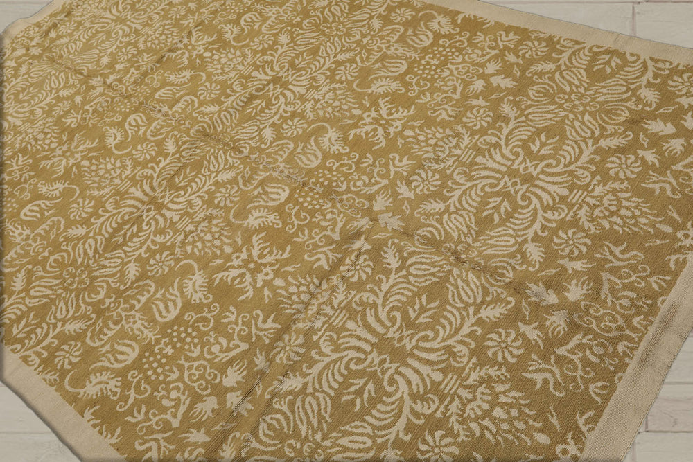 6x9 Brown, Light Gold, Color Hand Knotted  Wool & Silk Transitional Oriental Rug