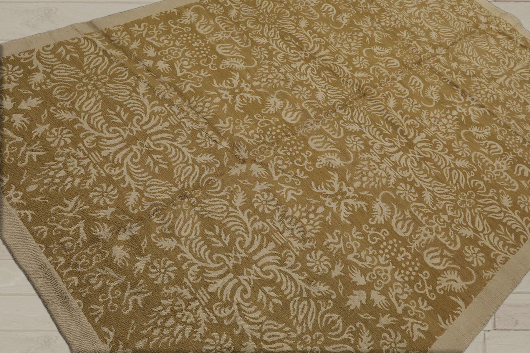 6x9 Brown, Light Gold, Color Hand Knotted  Wool & Silk Transitional Oriental Rug