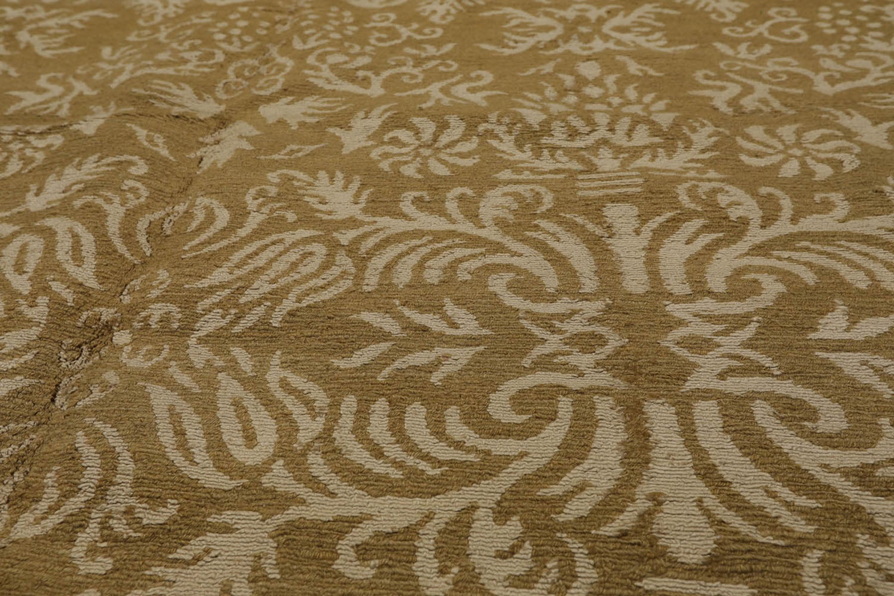 6x9 Brown, Light Gold, Color Hand Knotted  Wool & Silk Transitional Oriental Rug