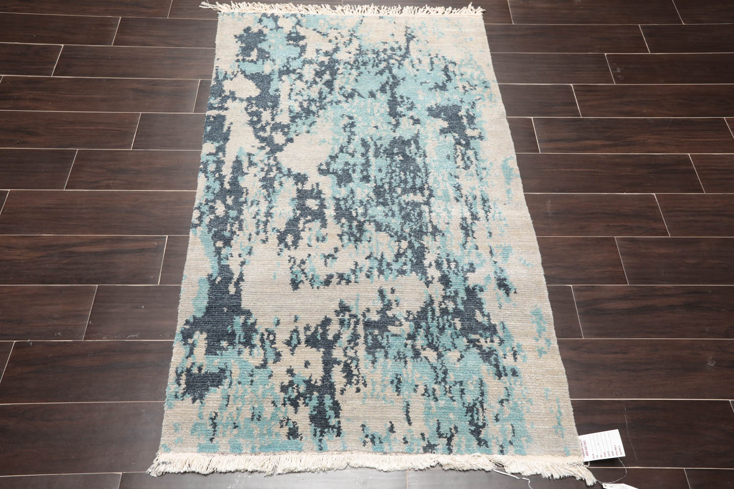 3x5 Beige, Gray, Aqua Color Hand Knotted  100% Wool Modern Oriental Rug