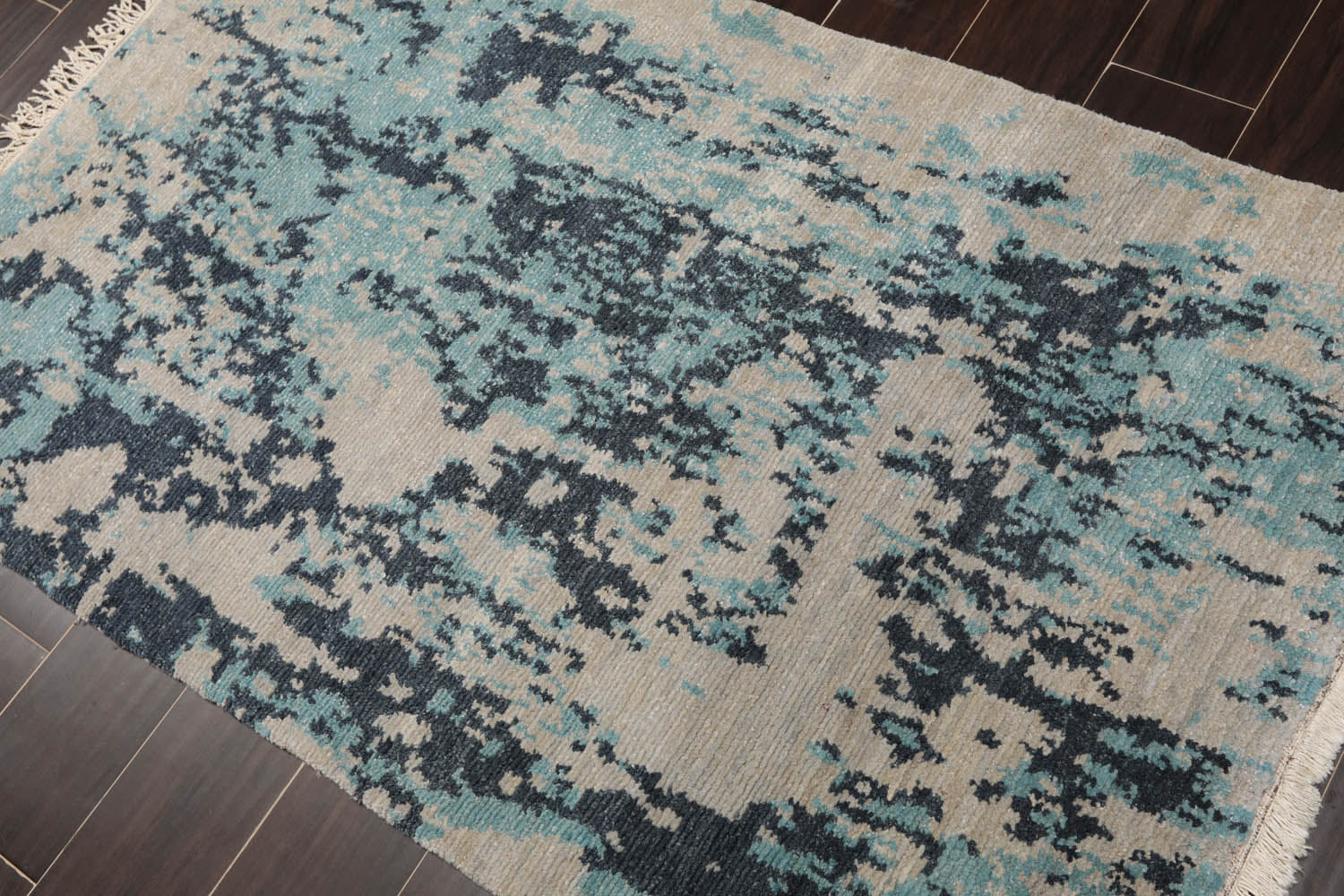 3x5 Beige, Gray, Aqua Color Hand Knotted  100% Wool Modern Oriental Rug