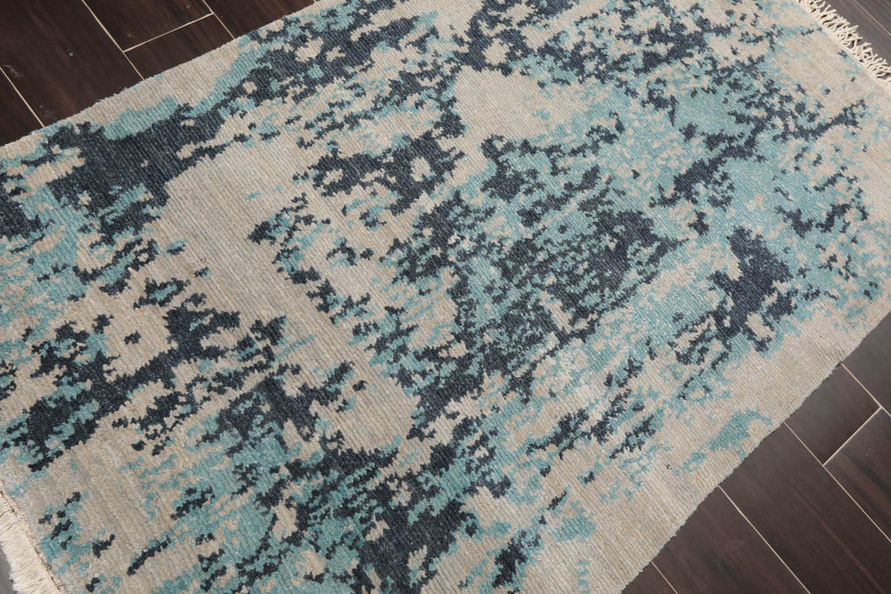 3x5 Beige, Gray, Aqua Color Hand Knotted  100% Wool Modern Oriental Rug