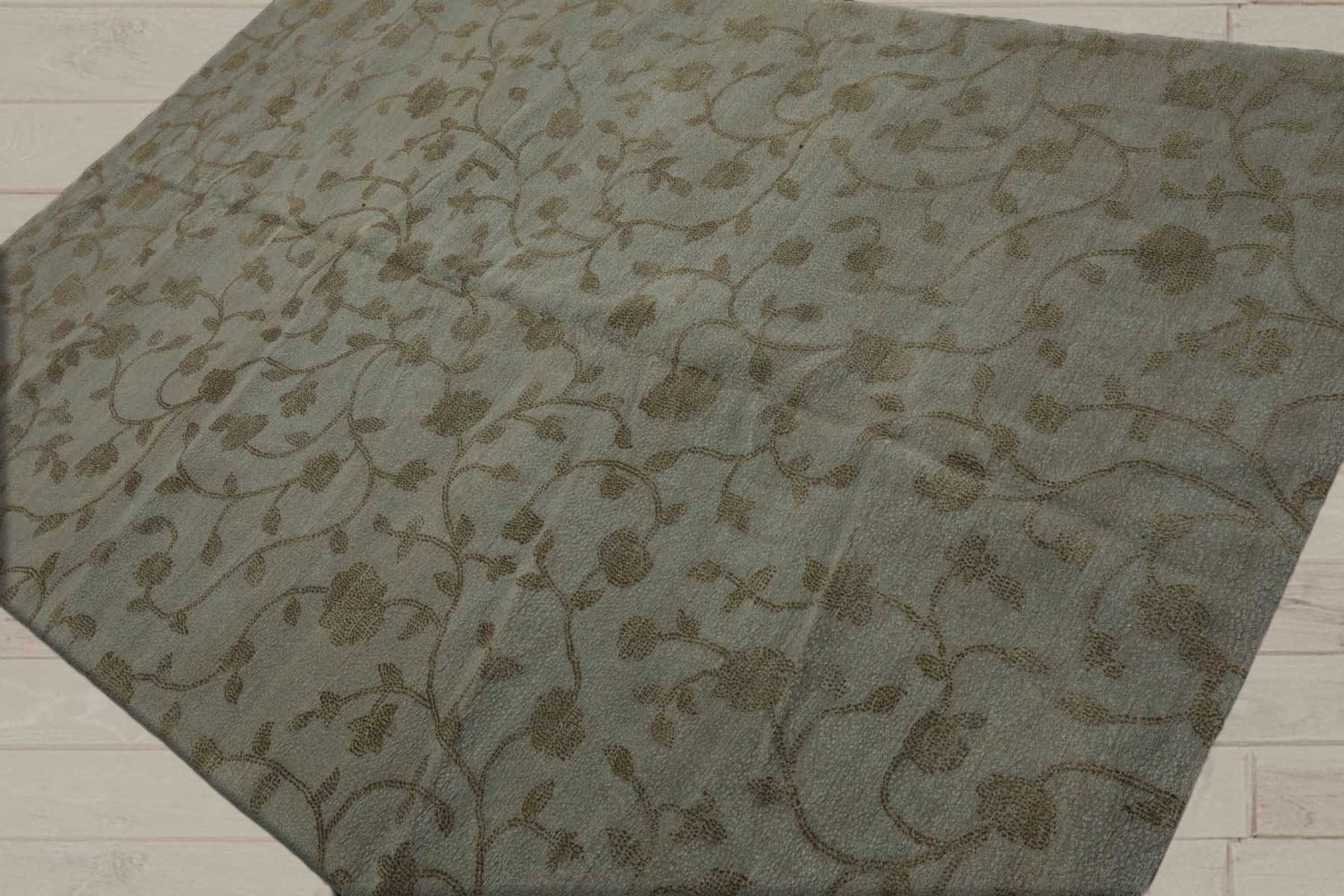 6x9 Gray, Green, Color Hand Knotted  100% Wool Transitional Oriental Rug
