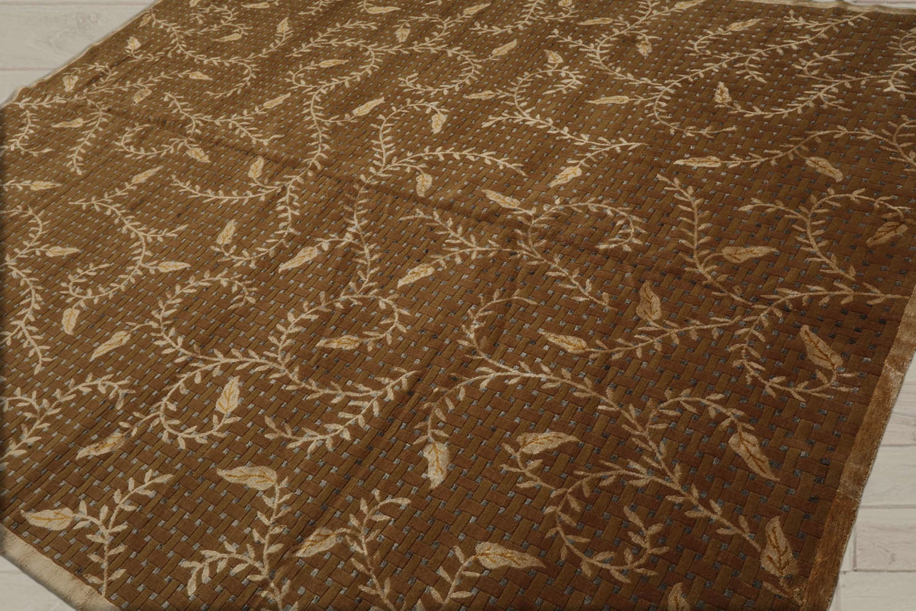 8x10 Brown, Gold, Gray Color Hand Knotted  Wool & Silk Traditional Oriental Rug