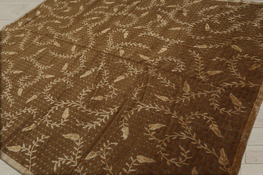 8x10 Brown, Gold, Gray Color Hand Knotted  Wool & Silk Traditional Oriental Rug