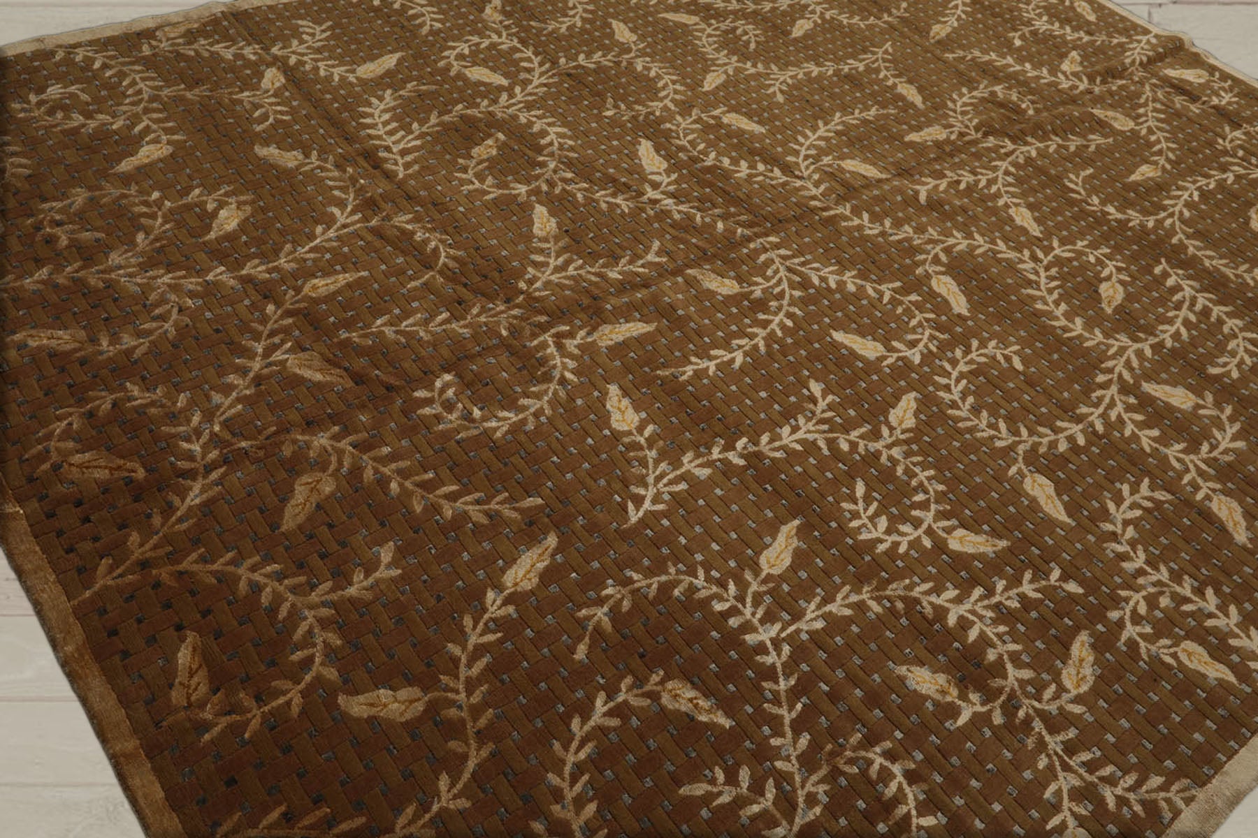 8x10 Brown, Gold, Gray Color Hand Knotted  Wool & Silk Traditional Oriental Rug