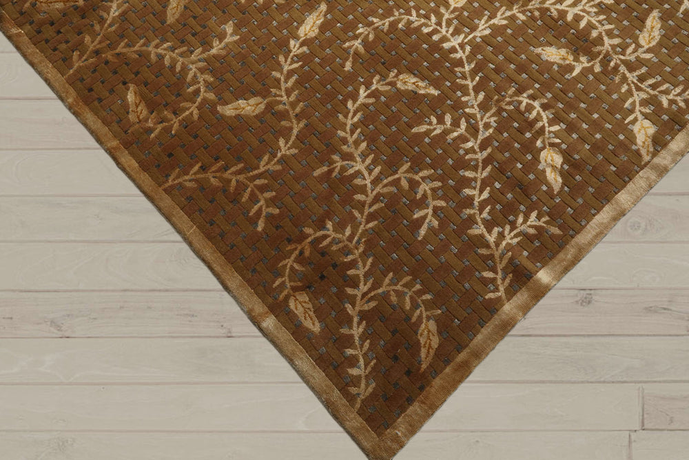 8x10 Brown, Gold, Gray Color Hand Knotted  Wool & Silk Traditional Oriental Rug