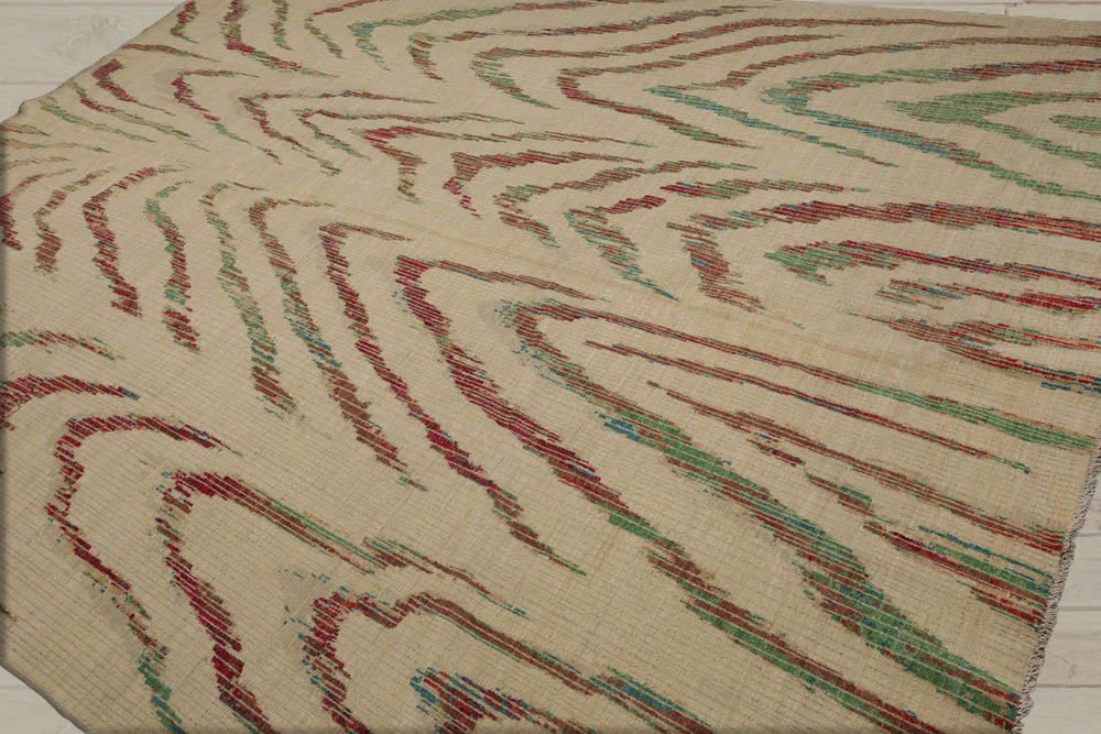 8x11 Beige, Brown, Cranberry Color Hand Knotted Peshawar 100% Wool Modern Oriental Rug