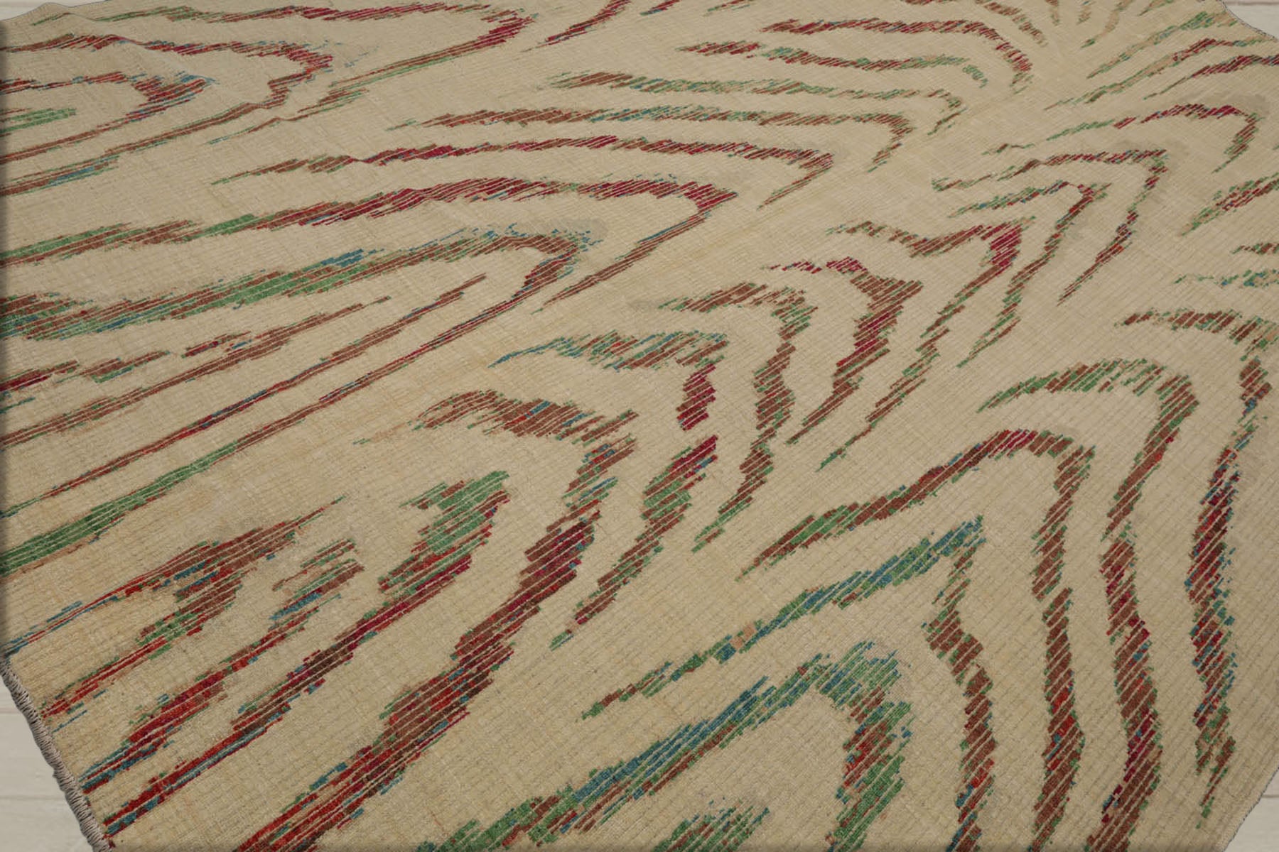 8x11 Beige, Brown, Cranberry Color Hand Knotted Peshawar 100% Wool Modern Oriental Rug