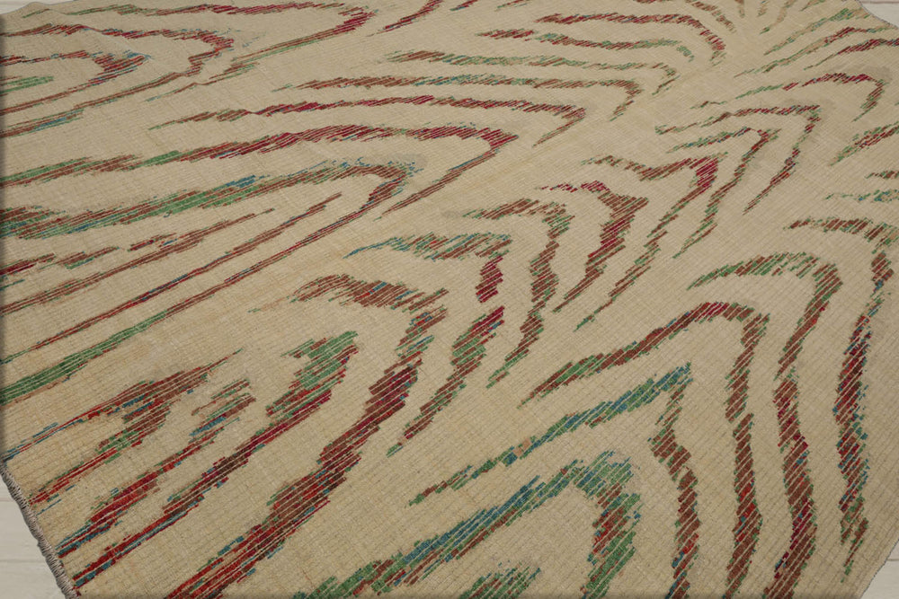 8x11 Beige, Brown, Cranberry Color Hand Knotted Peshawar 100% Wool Modern Oriental Rug