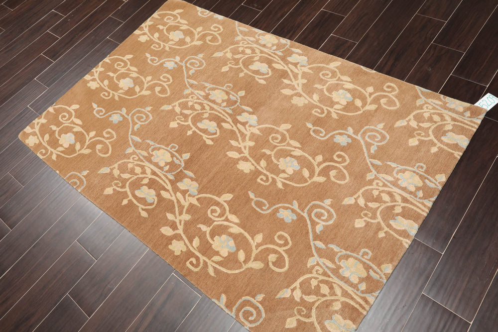 4x6 Caramel, Beige, Aqua Color Hand Knotted  100% Wool Transitional Oriental Rug