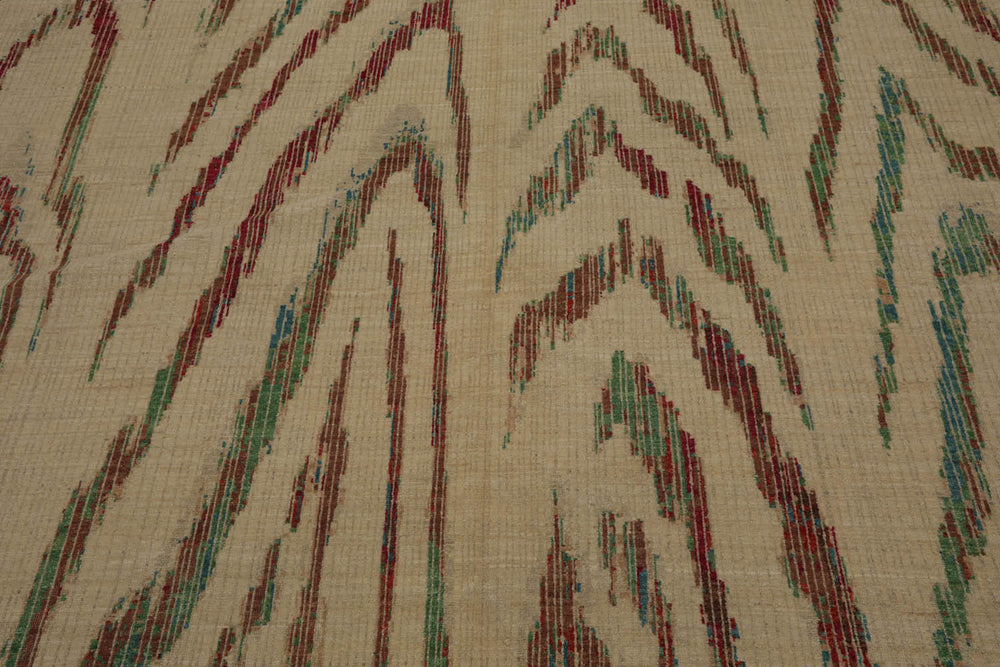 8x11 Beige, Brown, Cranberry Color Hand Knotted Peshawar 100% Wool Modern Oriental Rug