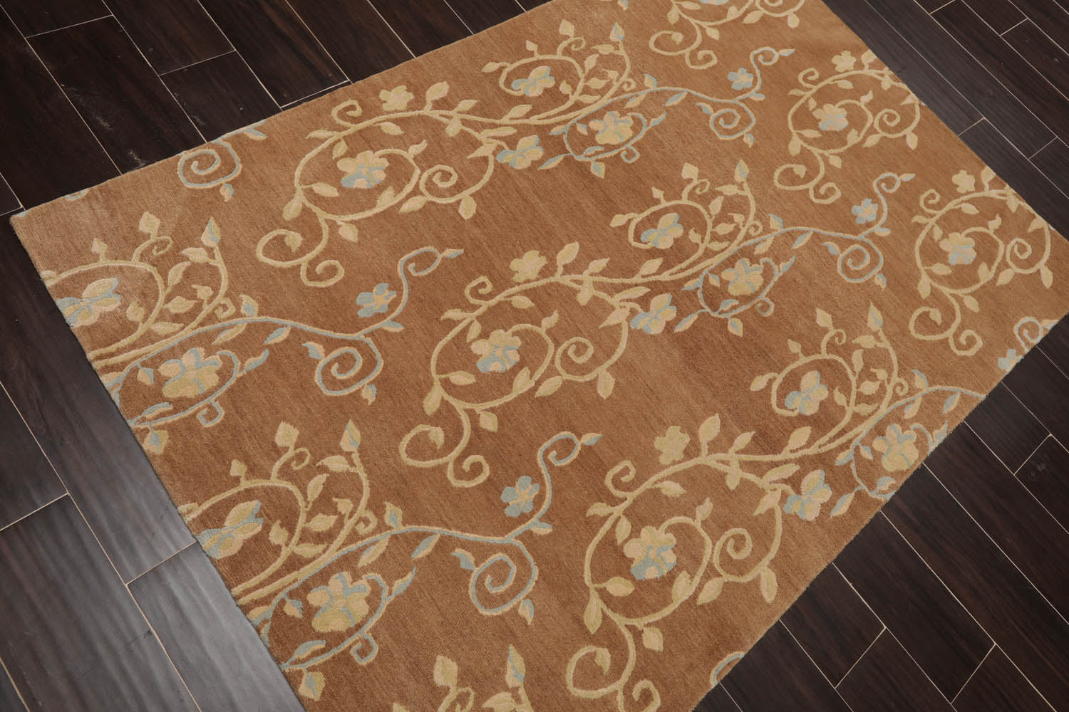 4x6 Caramel, Beige, Aqua Color Hand Knotted  100% Wool Transitional Oriental Rug