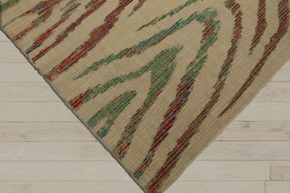 8x11 Beige, Brown, Cranberry Color Hand Knotted Peshawar 100% Wool Modern Oriental Rug