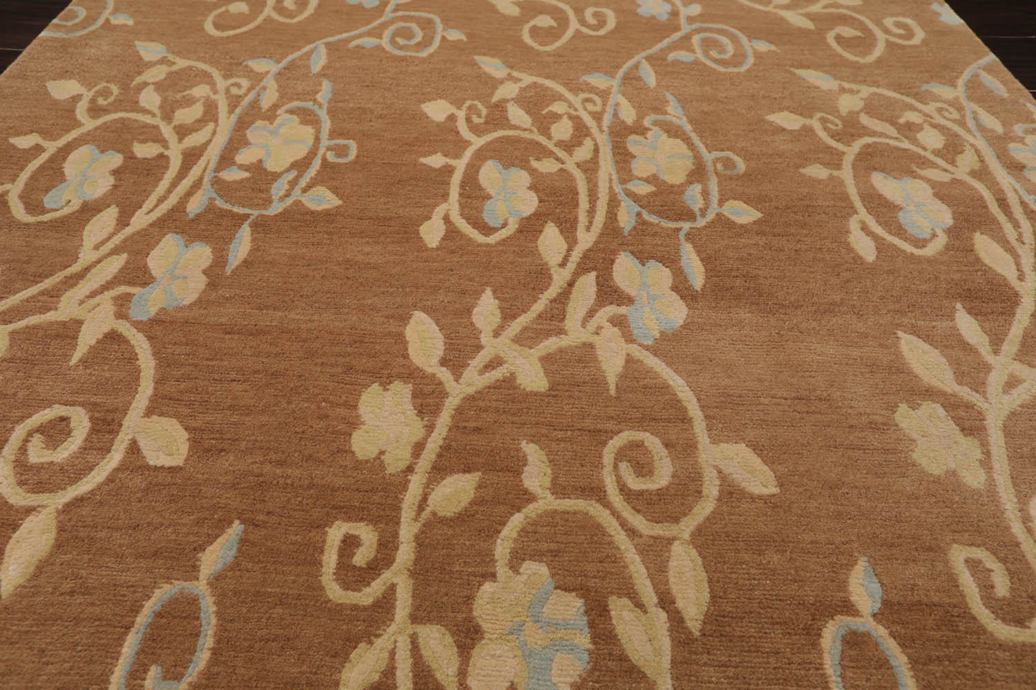 4x6 Caramel, Beige, Aqua Color Hand Knotted  100% Wool Transitional Oriental Rug