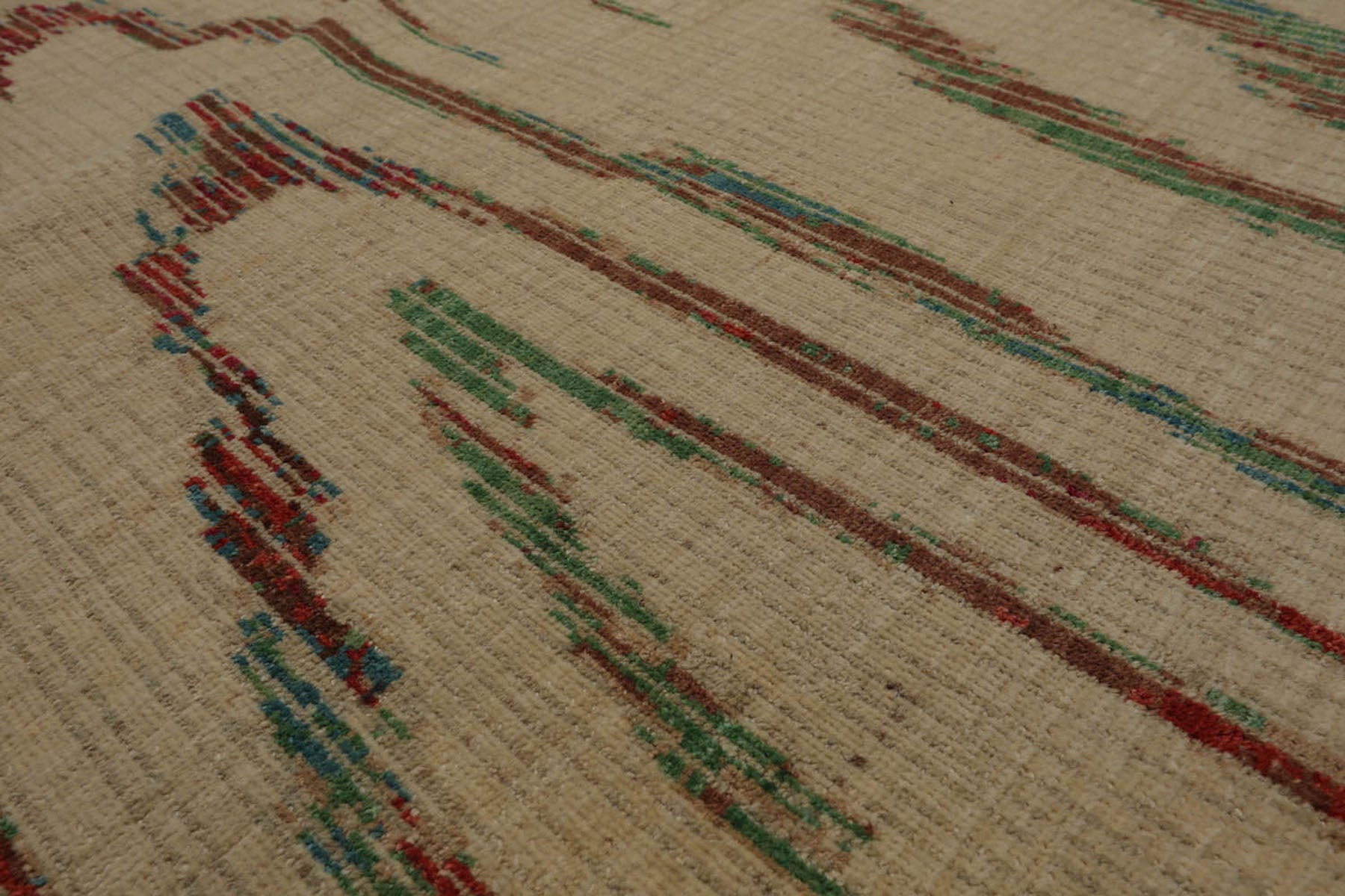 8x11 Beige, Brown, Cranberry Color Hand Knotted Peshawar 100% Wool Modern Oriental Rug