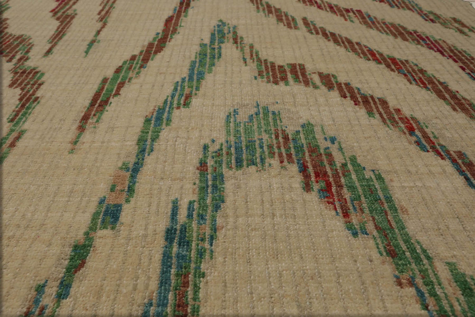 8x11 Beige, Brown, Cranberry Color Hand Knotted Peshawar 100% Wool Modern Oriental Rug