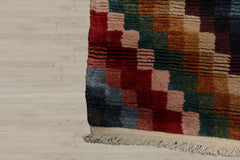 2'6x12 Red, Green, Blue Color Hand Knotted  Wool & Silk Contemporary Oriental Rug