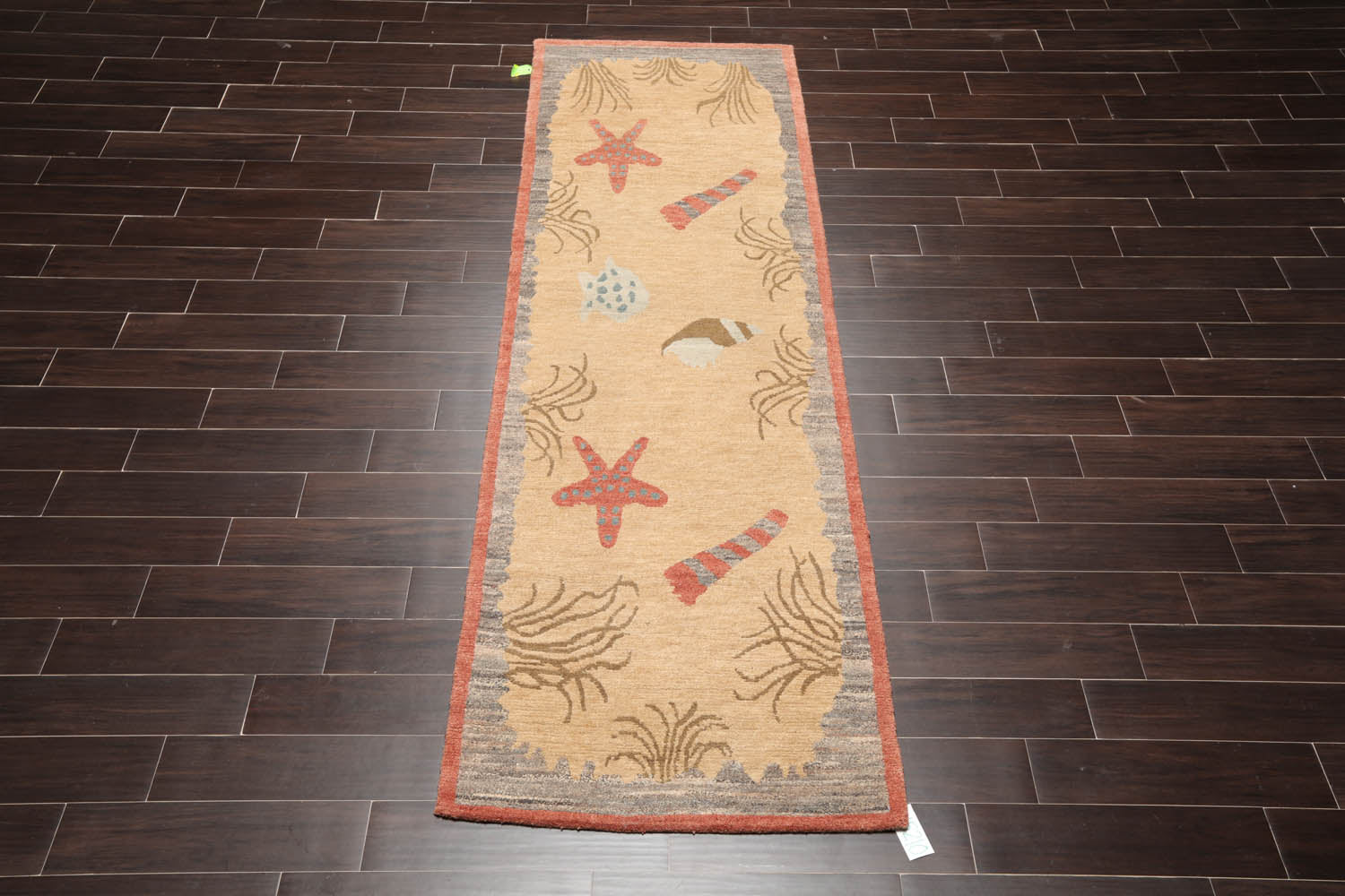 Runner Beige, Pistacchio, Dark Gray Color Hand Knotted  100% Wool Modern Oriental Rug