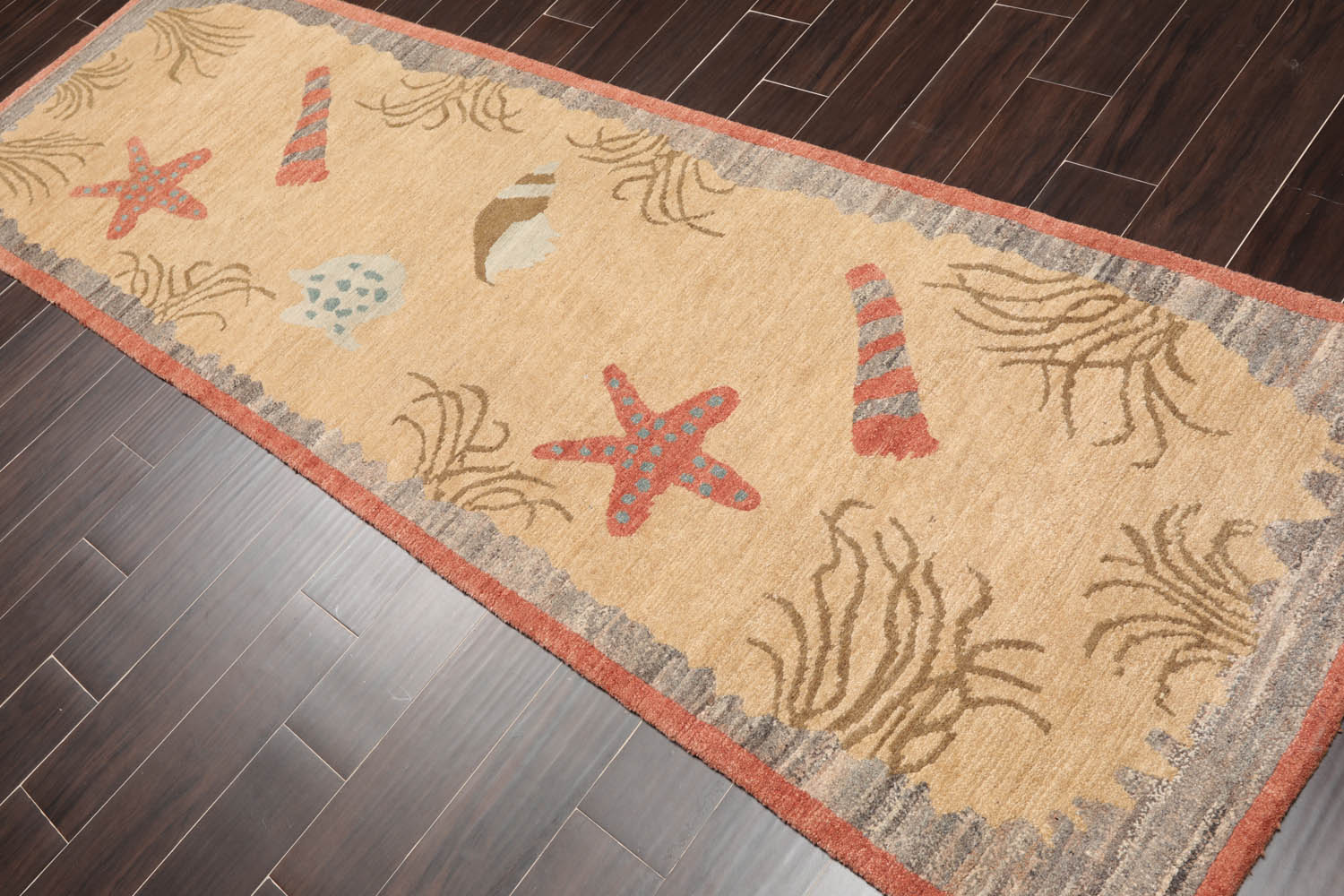 Runner Beige, Pistacchio, Dark Gray Color Hand Knotted  100% Wool Modern Oriental Rug