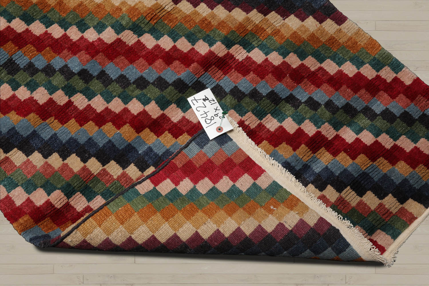 2'6x12 Red, Green, Blue Color Hand Knotted  Wool & Silk Contemporary Oriental Rug
