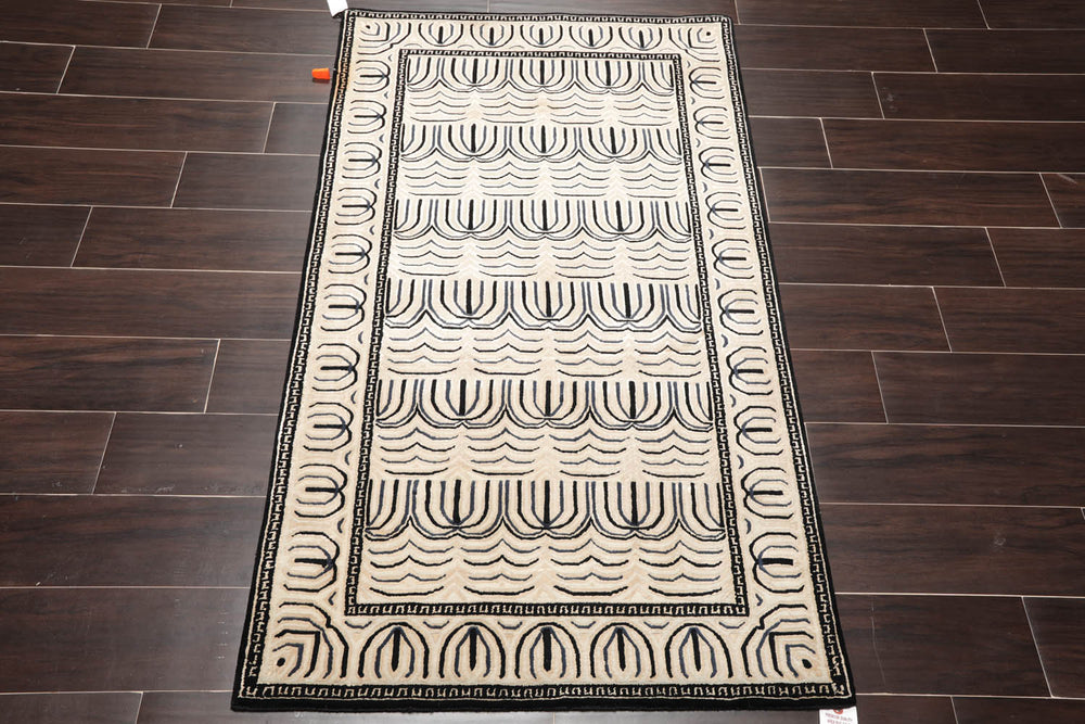 3x5 Cream, Gray, Black Color Hand Knotted  100% Wool Modern Oriental Rug