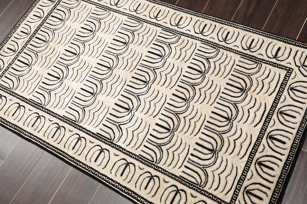 3x5 Cream, Gray, Black Color Hand Knotted  100% Wool Modern Oriental Rug