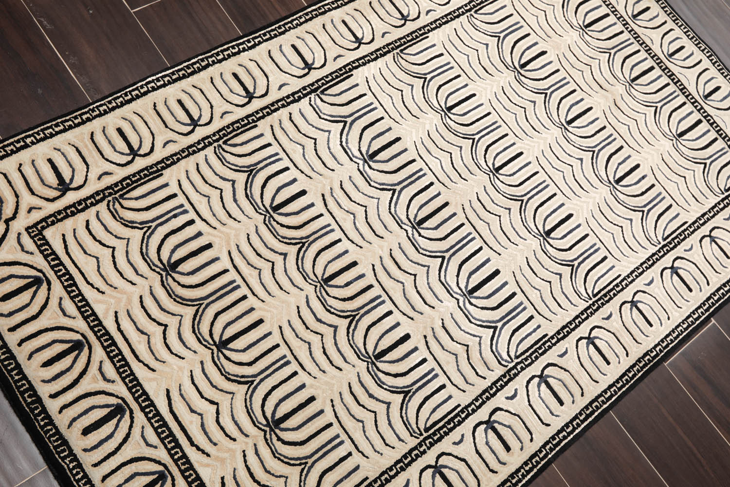 3x5 Cream, Gray, Black Color Hand Knotted  100% Wool Modern Oriental Rug