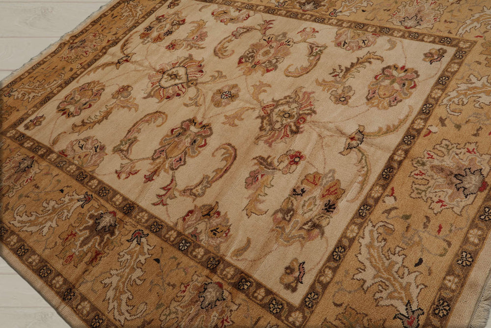 8x10 Beige, Caramel, Brown Color Hand Knotted Turkish Oushak 100% Wool Traditional Oriental Rug