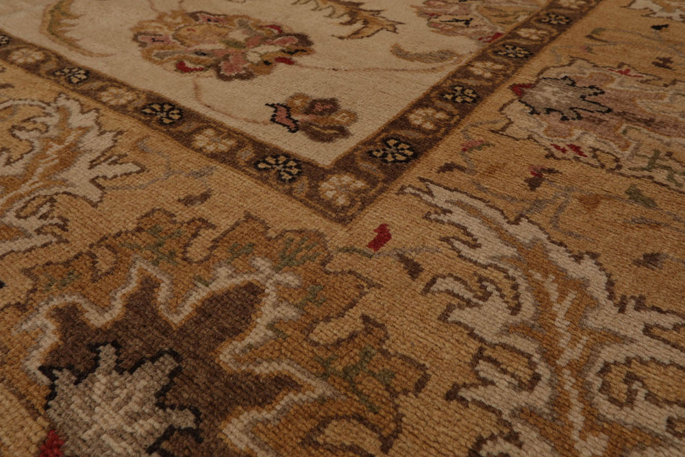 8x10 Beige, Caramel, Brown Color Hand Knotted Turkish Oushak 100% Wool Traditional Oriental Rug