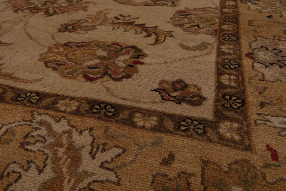 8x10 Beige, Caramel, Brown Color Hand Knotted Turkish Oushak 100% Wool Traditional Oriental Rug