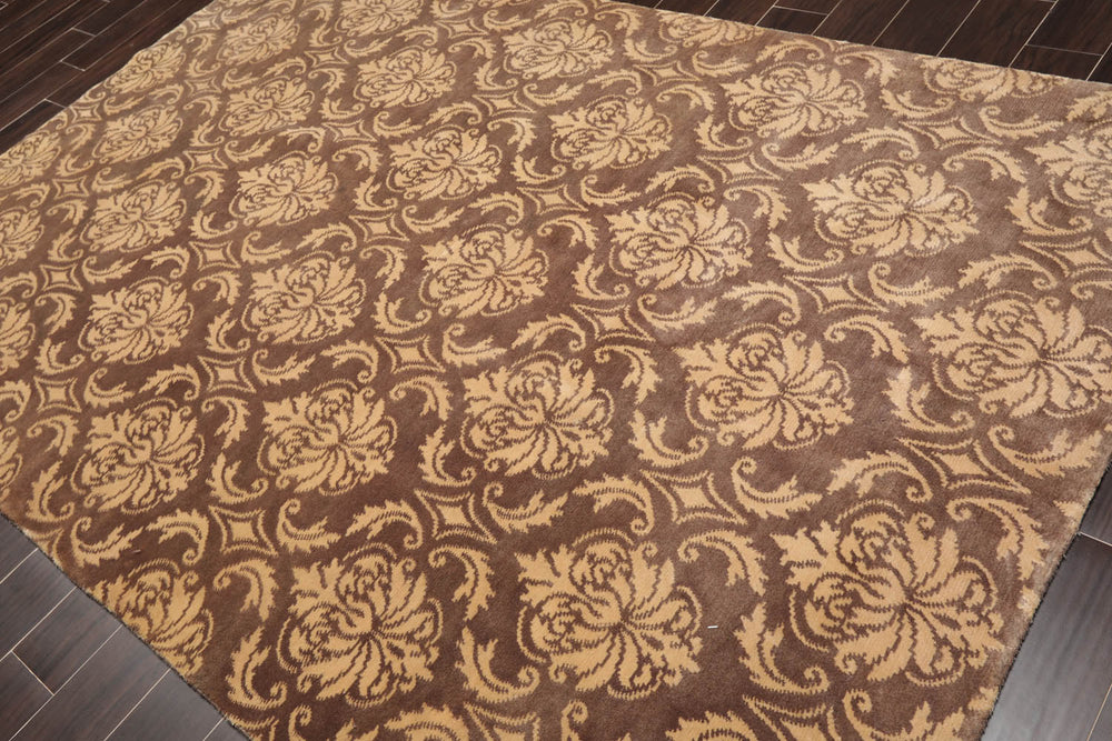 6x9 Brown, Caramel, Color Hand Knotted  100% Wool Transitional Oriental Rug