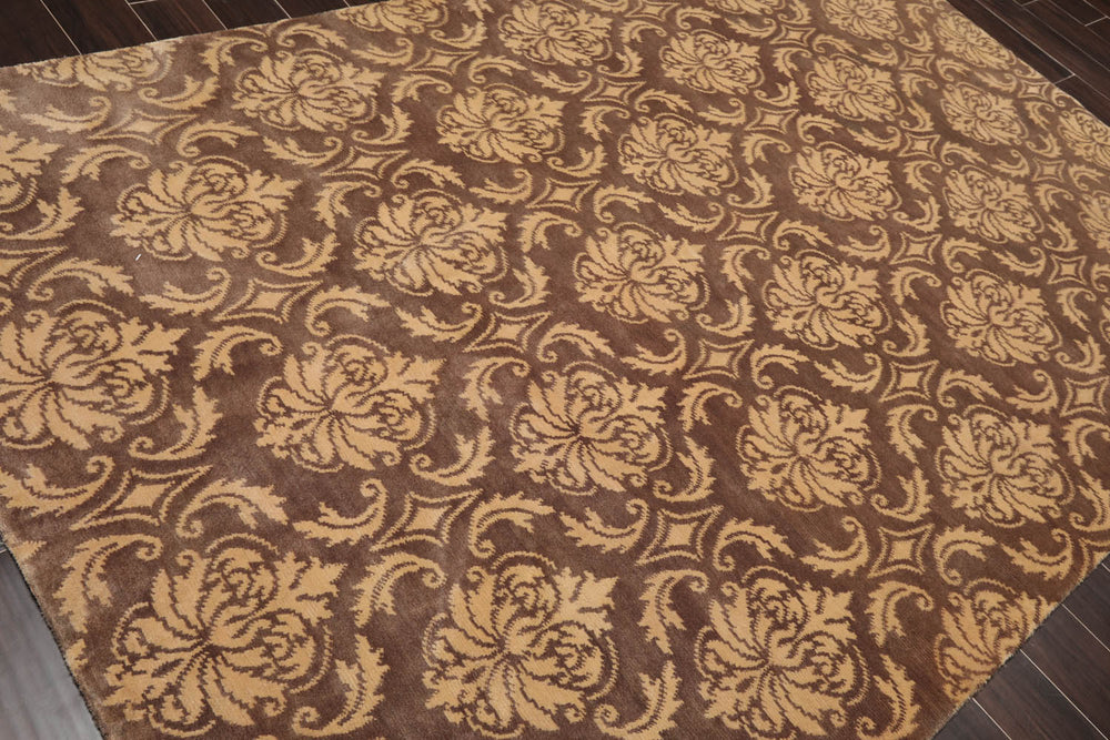 6x9 Brown, Caramel, Color Hand Knotted  100% Wool Transitional Oriental Rug