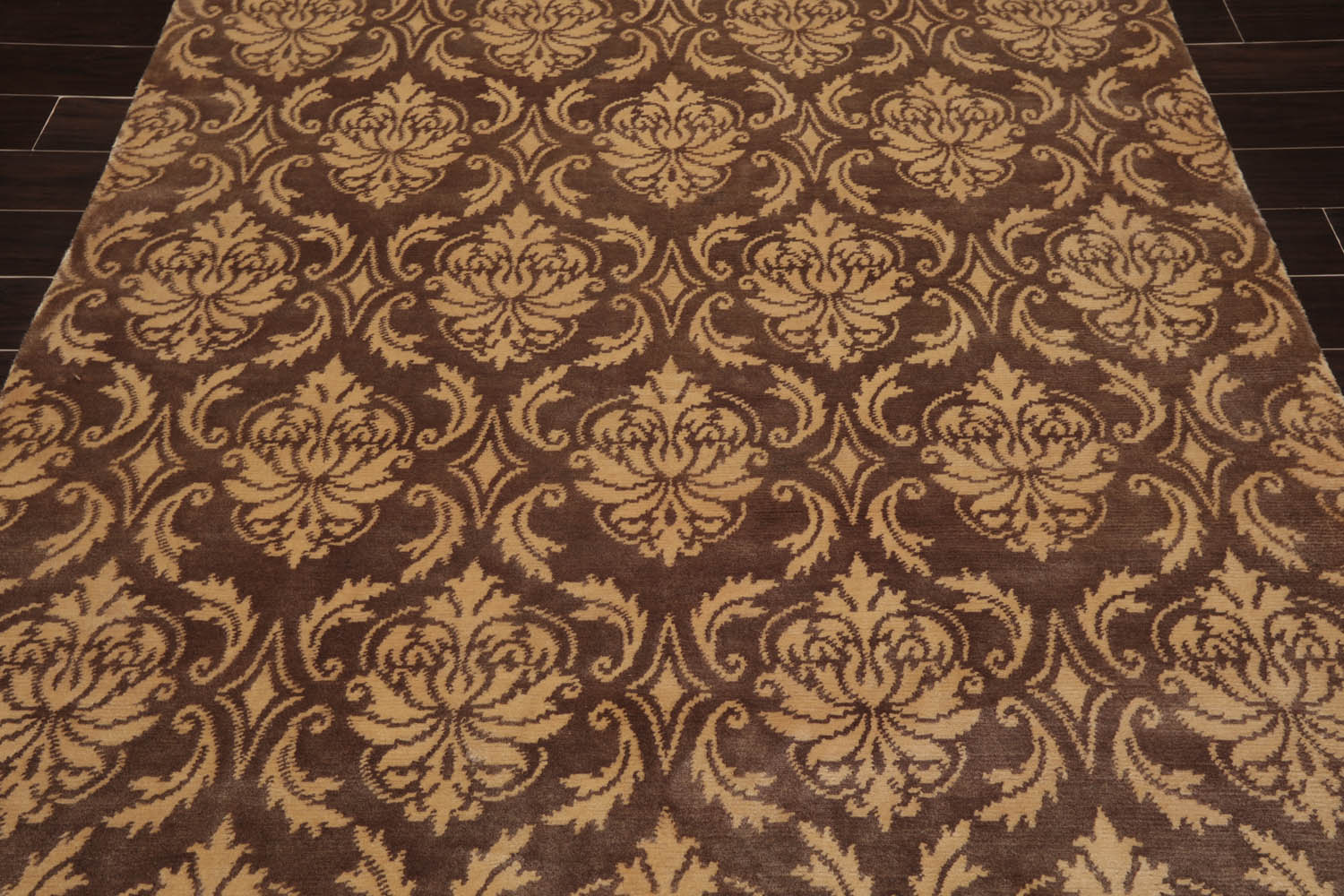 6x9 Brown, Caramel, Color Hand Knotted  100% Wool Transitional Oriental Rug
