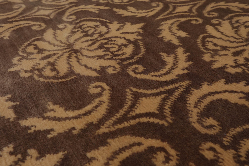 6x9 Brown, Caramel, Color Hand Knotted  100% Wool Transitional Oriental Rug