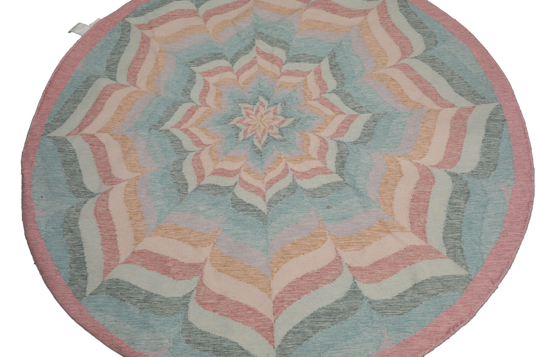 Knotted Rug Beige Hand Knotted 6'x6' Round Transitional Kilim Dhurry Wool Oriental Area Rug