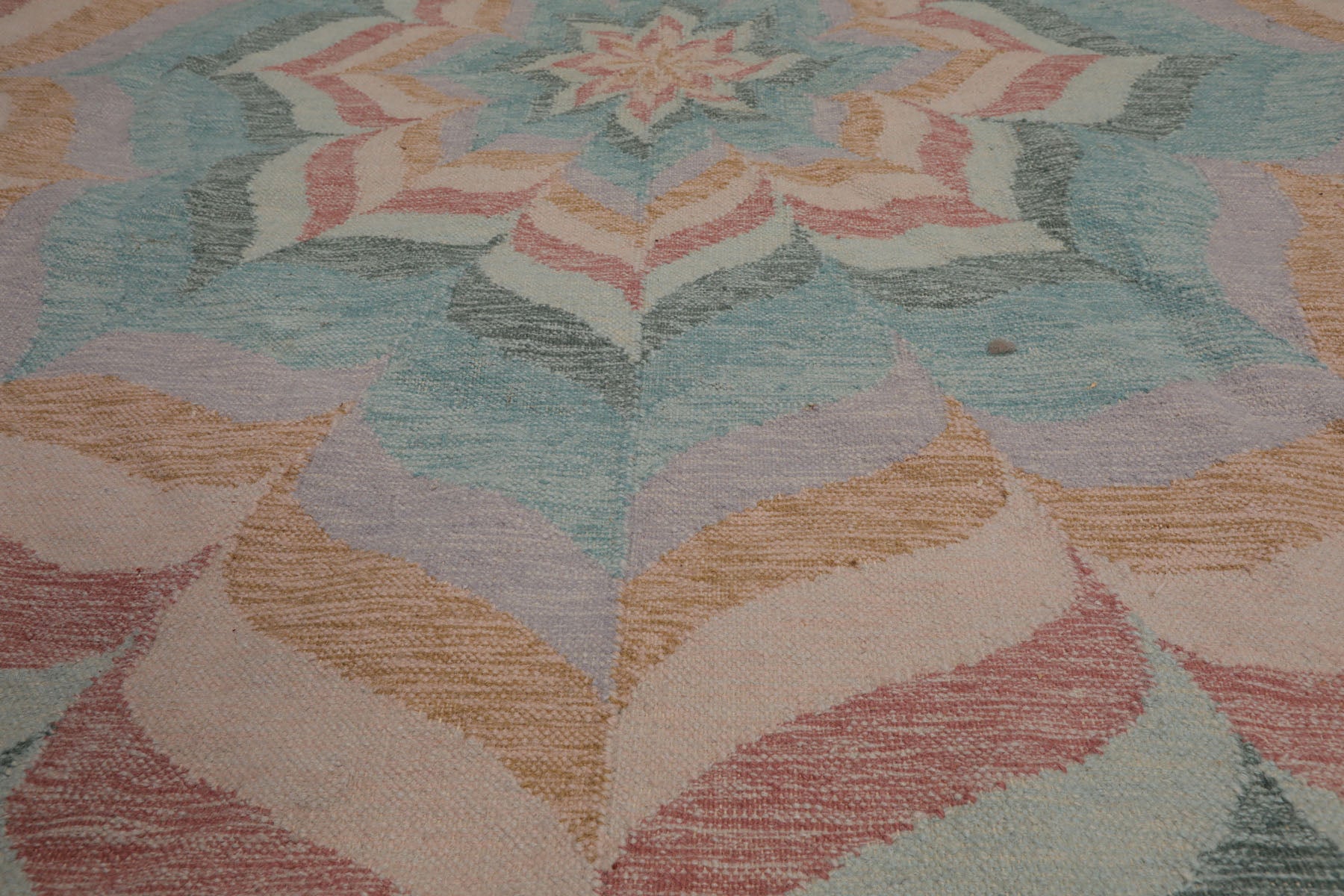 Knotted Rug Beige Hand Knotted 6'x6' Round Transitional Kilim Dhurry Wool Oriental Area Rug