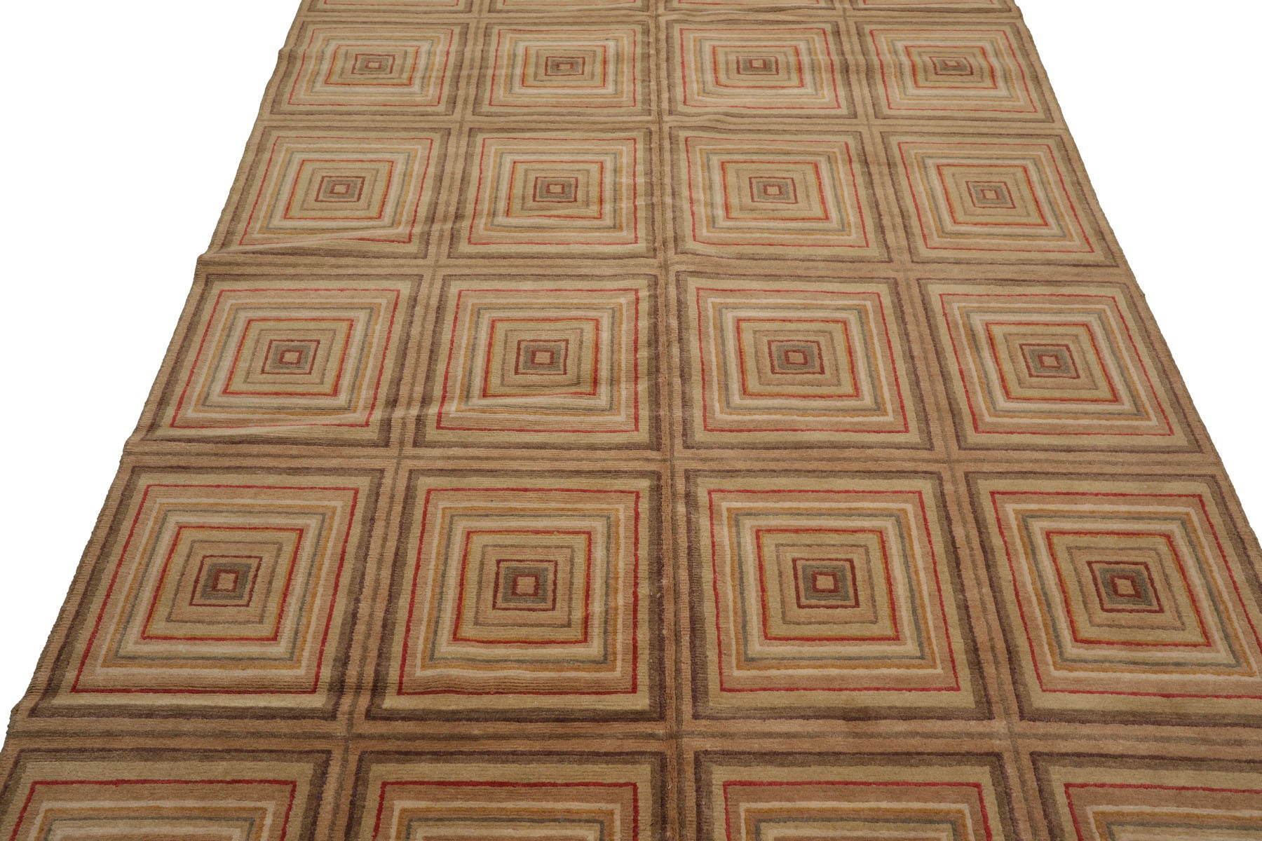 Knotted Rug Tan Beige Hand Knotted 6'x9' Tibetan Modern Contemporary 100% Wool Oriental Area Rug