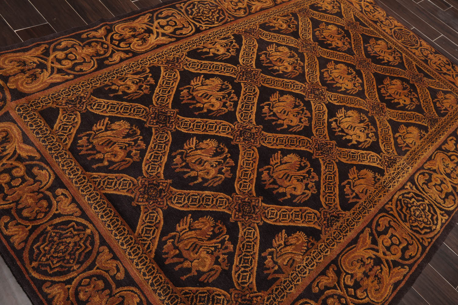 6x9 Charcoal, Brown, Gold Color Hand Knotted  100% Wool Transitional Oriental Rug