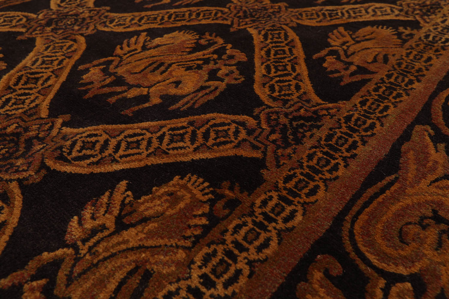 6x9 Charcoal, Brown, Gold Color Hand Knotted  100% Wool Transitional Oriental Rug