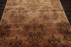 5x8 Tan, Brown, Color Hand Knotted  100% Wool Transitional Oriental Rug