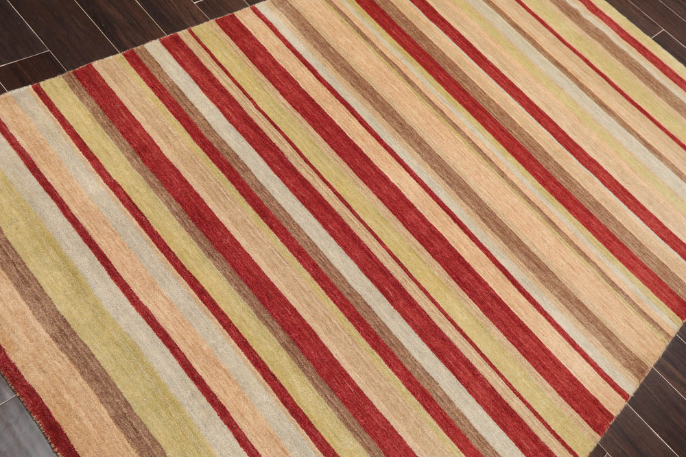 5x8 Multicolor, Brown, Gray Color Hand Knotted  100% Wool Modern Oriental Rug