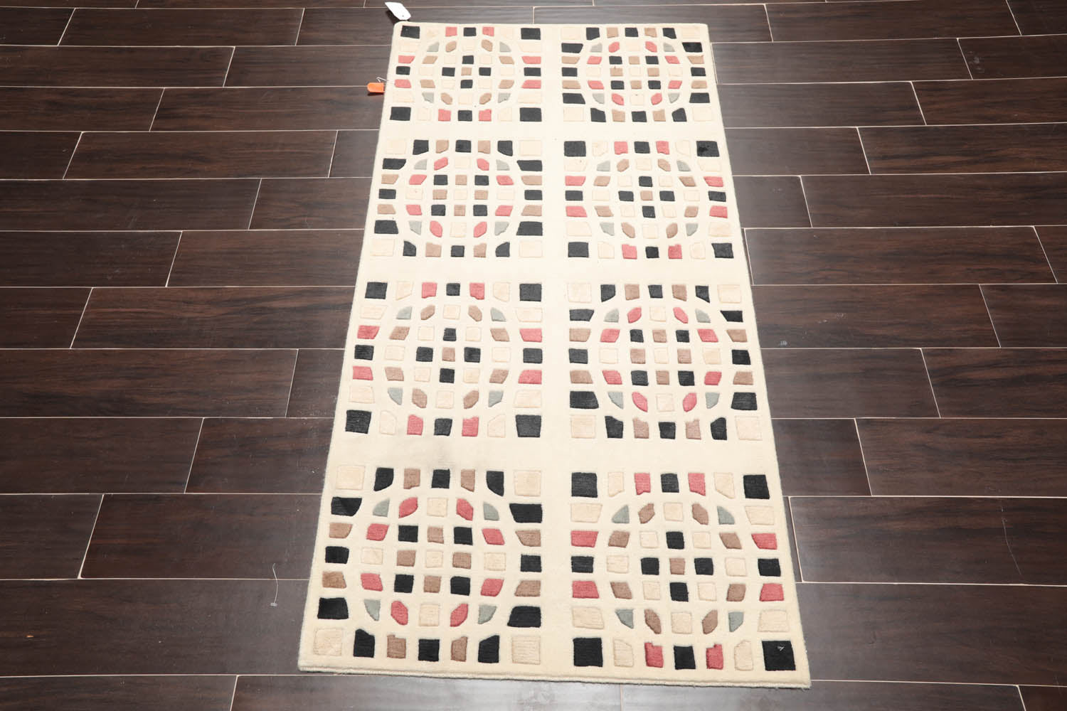 3x5 Cream, Brown, Black Color Hand Knotted  100% Wool Modern Oriental Rug