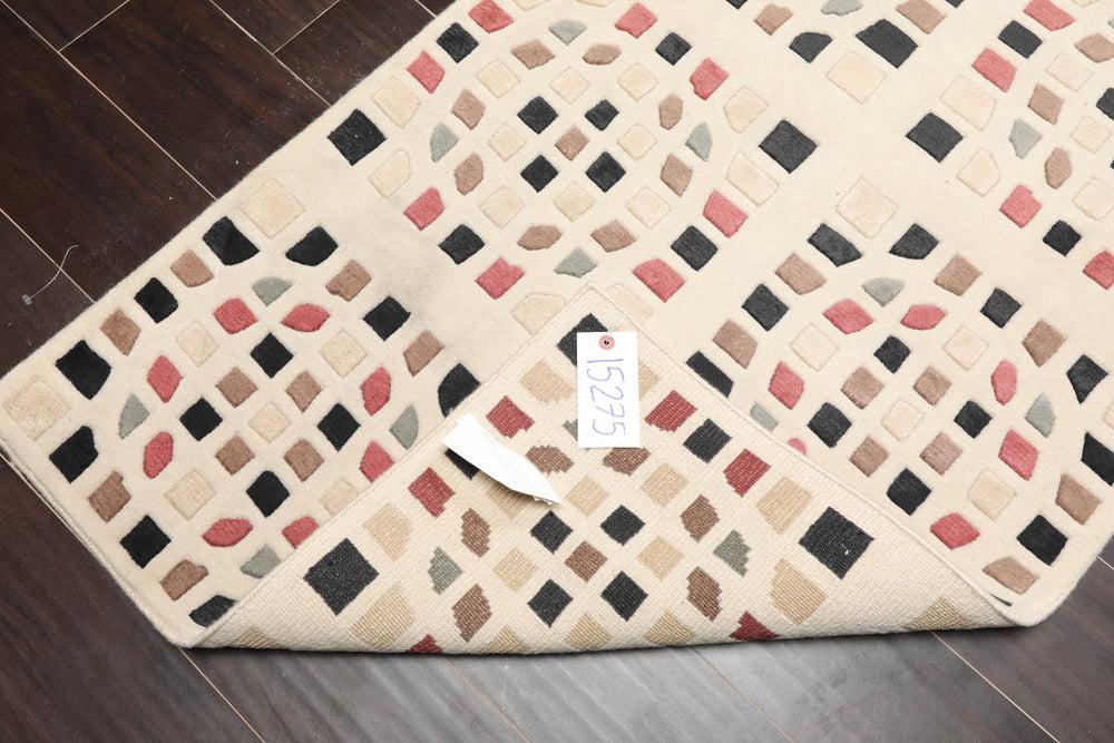 3x5 Cream, Brown, Black Color Hand Knotted  100% Wool Modern Oriental Rug