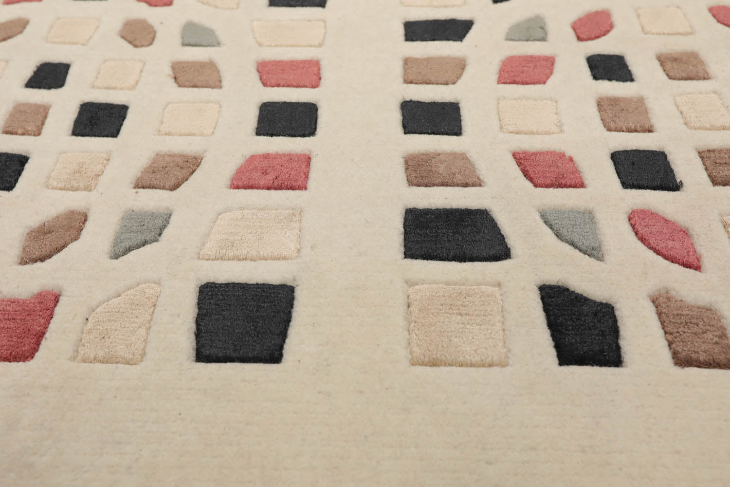 3x5 Cream, Brown, Black Color Hand Knotted  100% Wool Modern Oriental Rug