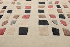 3x5 Cream, Brown, Black Color Hand Knotted  100% Wool Modern Oriental Rug