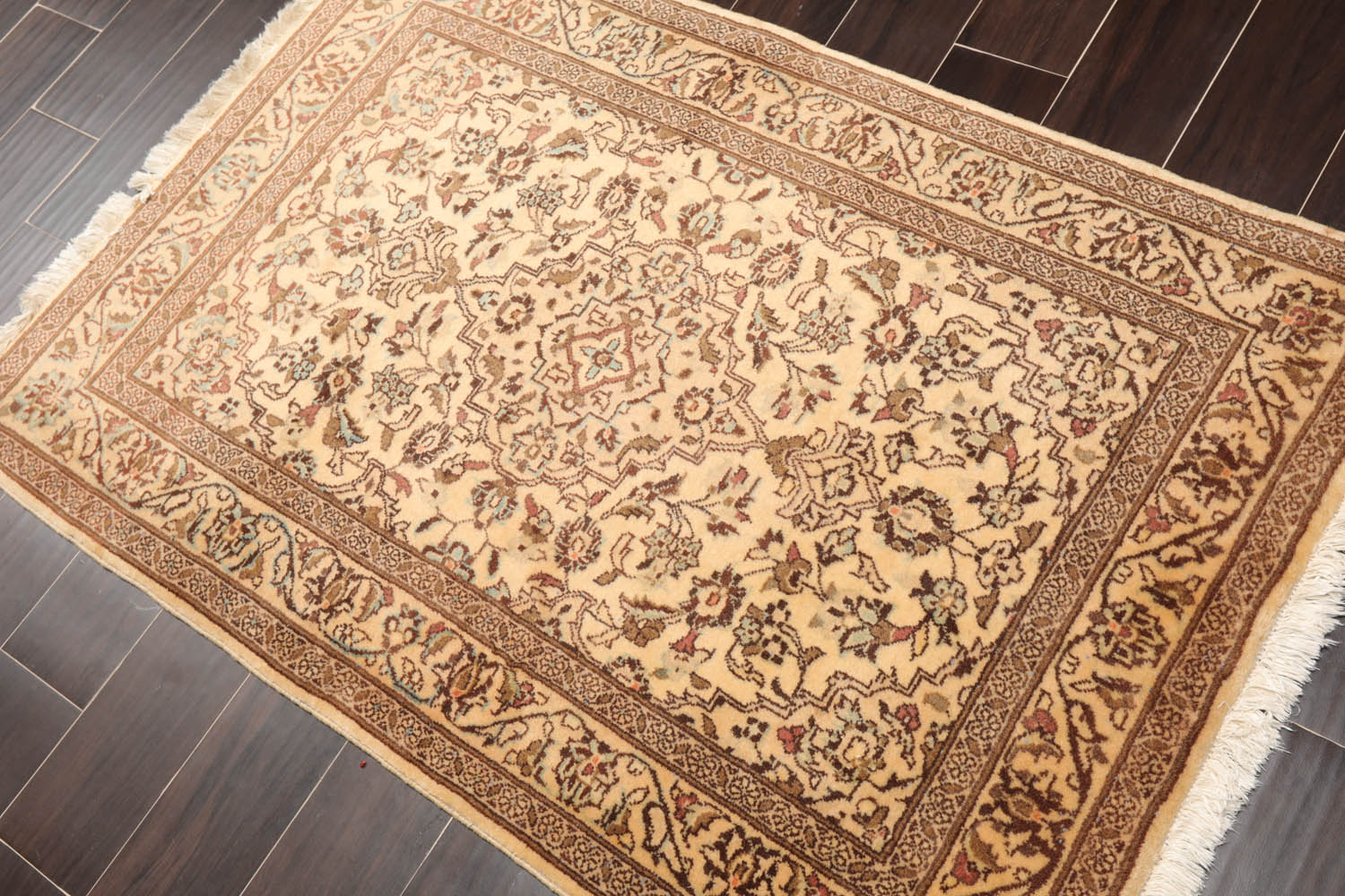 3x5 Caramel, Brown, Aqua Color Hand Knotted Kashan 100% Wool Traditional Oriental Rug