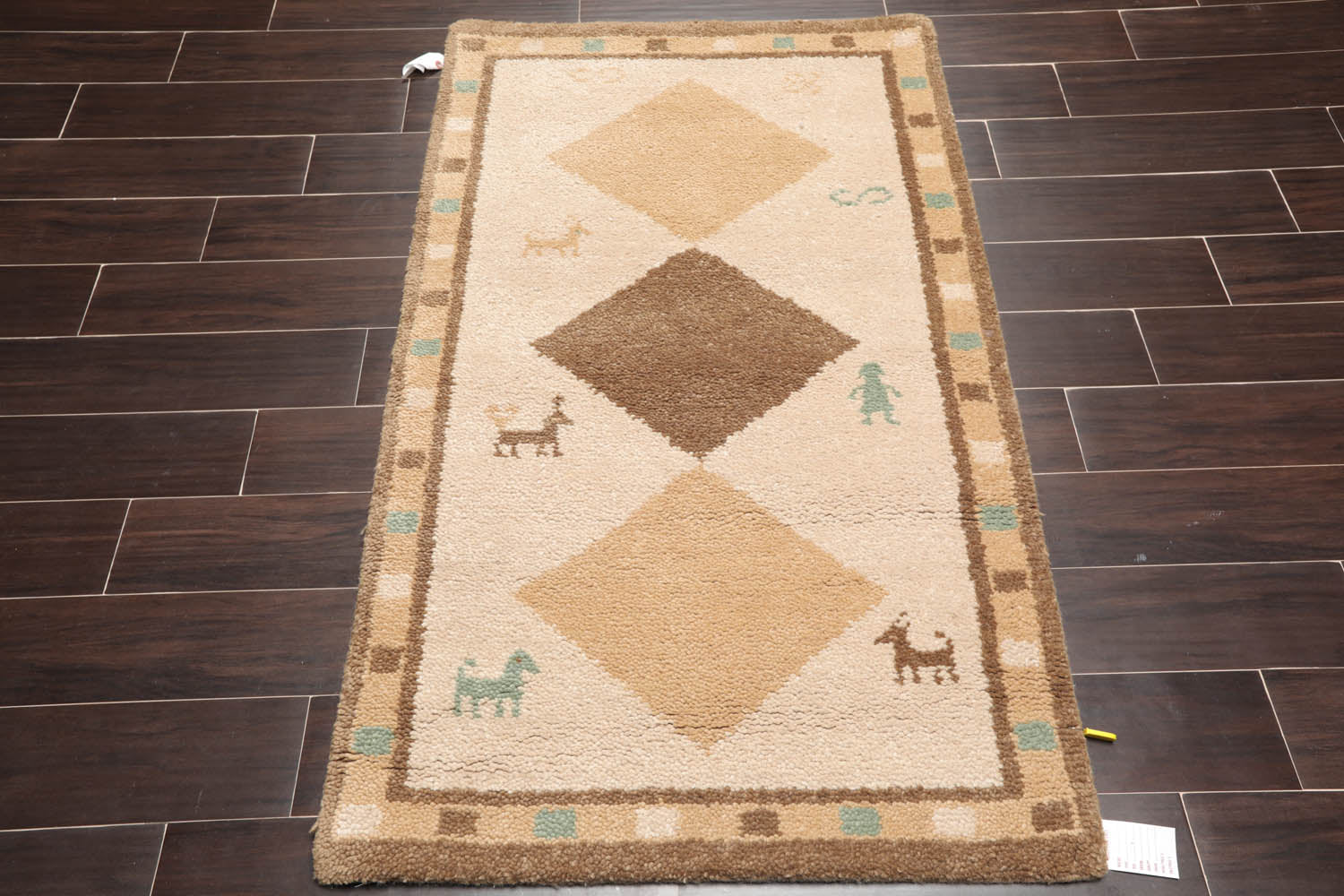 3x5 Beige, Brown, Caramel Color Hand Knotted Gabbeh 100% Wool Modern Oriental Rug